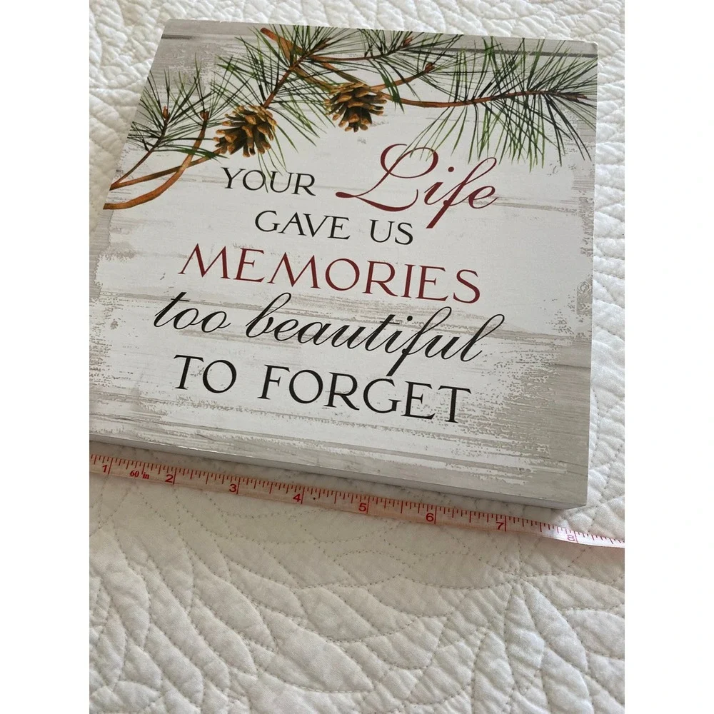 Unbranded Memorial Wall Plaque Unisex 8x8 White Excellent Pine Cone Decor Sign